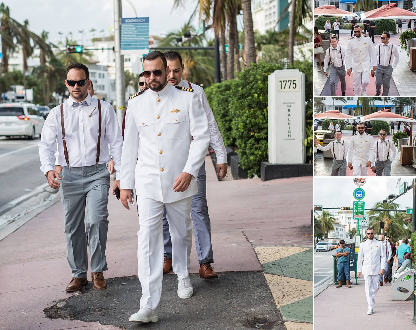 Groom & Groomsmen Walking to the Wedding Ceremony in South Beach | Photo By White House Wedding Photography