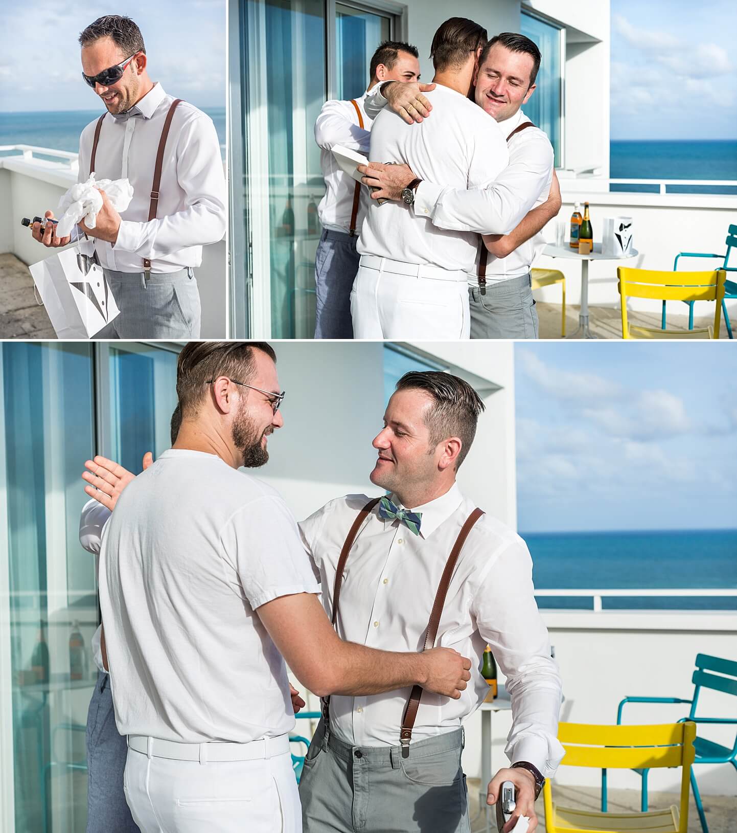 Photo Collage of Groom Gift-Giving in South Beach Miami | White House Wedding Photography