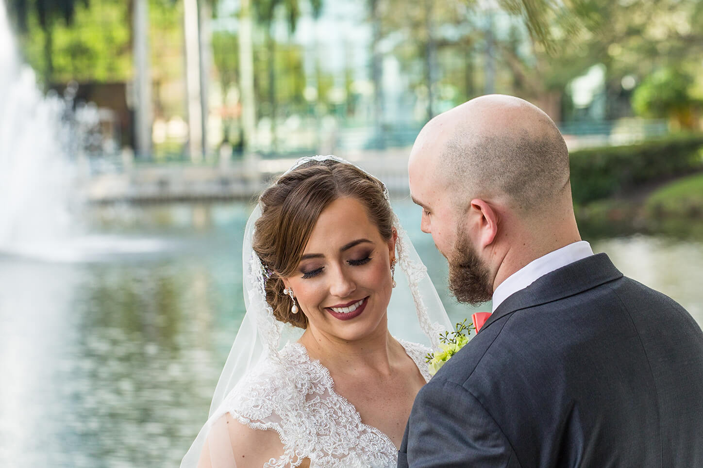 Photo of newlywed by the lake in Boca Raton Florida | Photo by Boca Raton Wedding Photographer