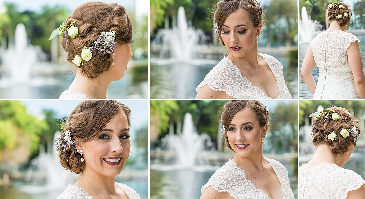 Photo collage of bride posing by lake in Boca Raton | Photo by Boca Wedding Photographer