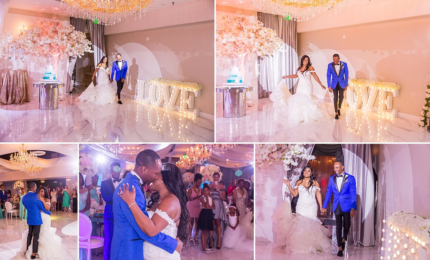 Photo collage of newlywed grand entrance & first dance | Crystal Ballroom Fort Lauderdale Wedding | White House Wedding Photography