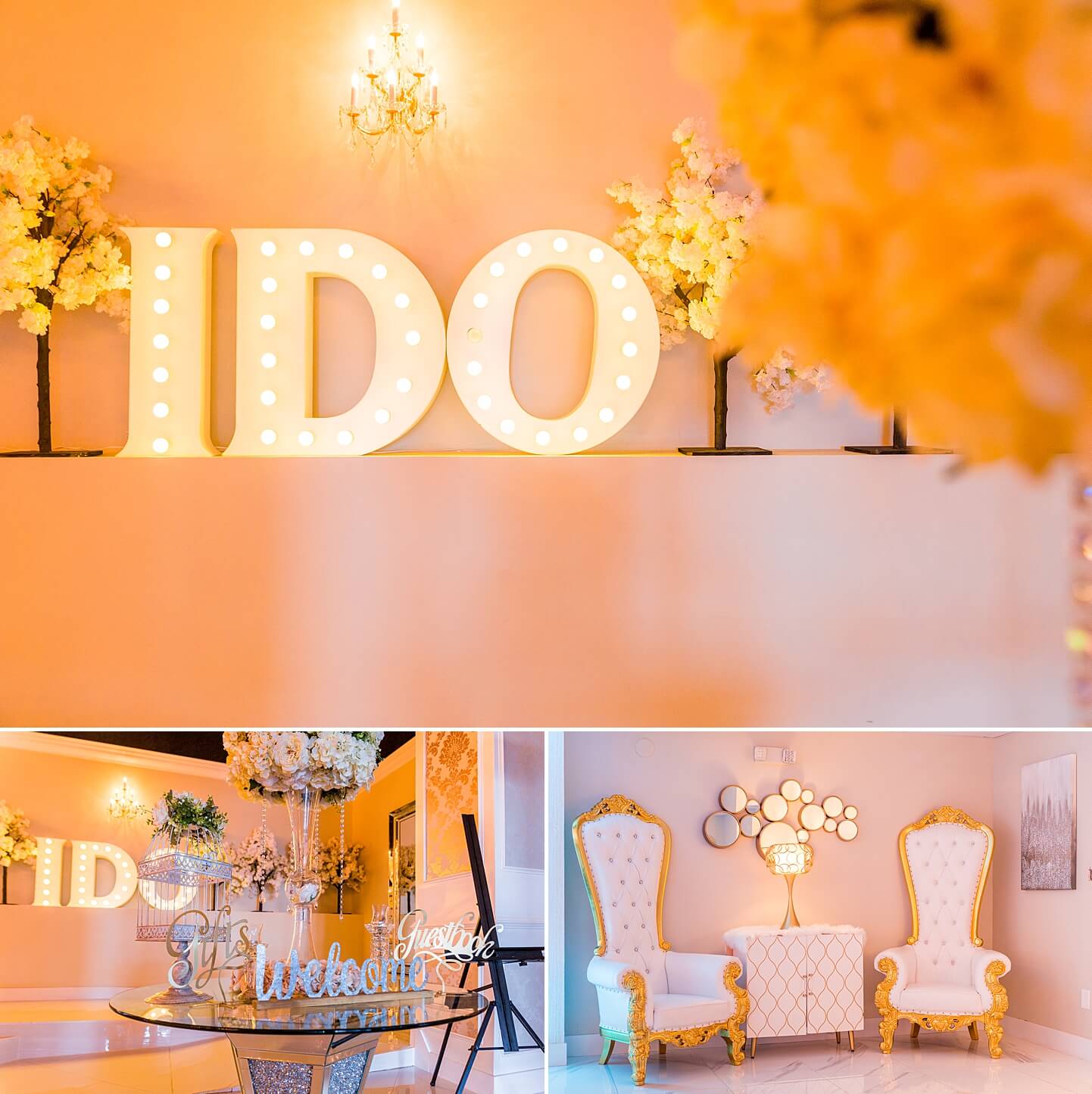 Photo collage of venue decor for Fort Lauderdale wedding | White House Wedding Photography