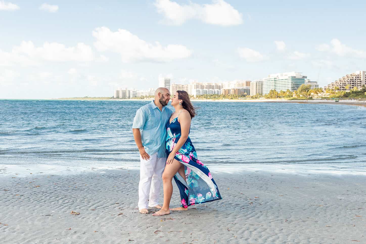 Couple at Crandon Park Beach, Key Biscayne | Outfits for Engagement Photos
