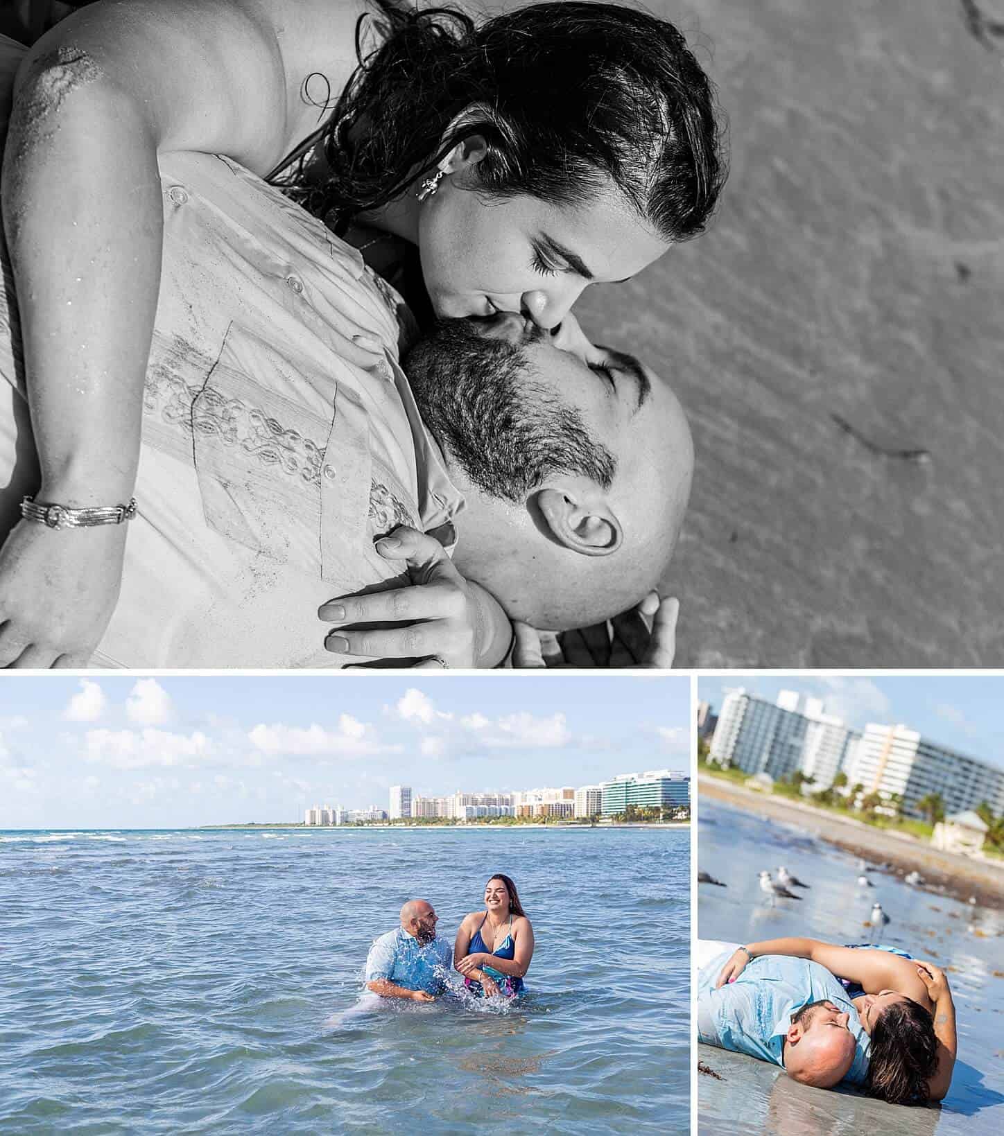 Couple at Crandon Park Beach Key Biscayne, FL | Outfits for Engagement Photos