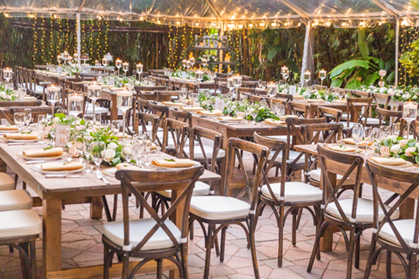 Close-up of an elegant tablescape at a Bamboo Gallery wedding venue in Davie, Florida